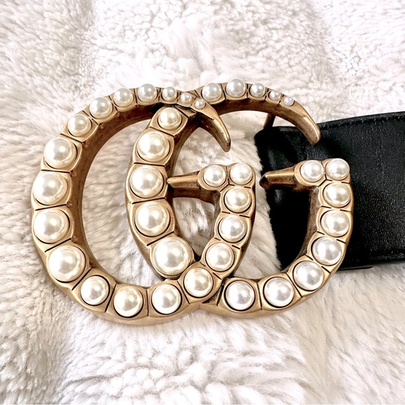GUCCI Moon Calfskin Pearl Double G Belt - Picture 12 of 14